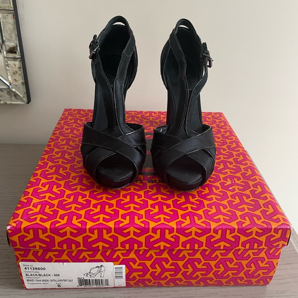Tory Burch Women’s Satin Black Brandy Heels